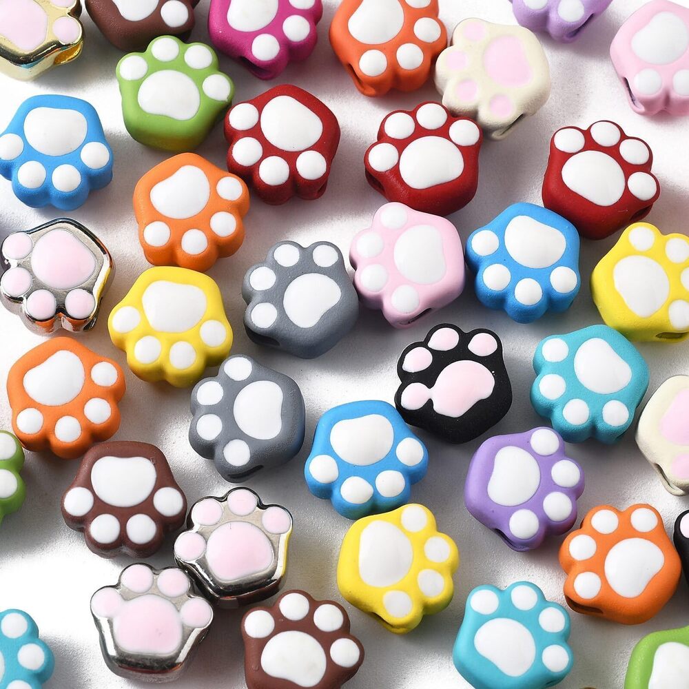 6589 100 Pcs Alloy Enamel Paw Print Colorful Pet Footprint Animal Cat Dog